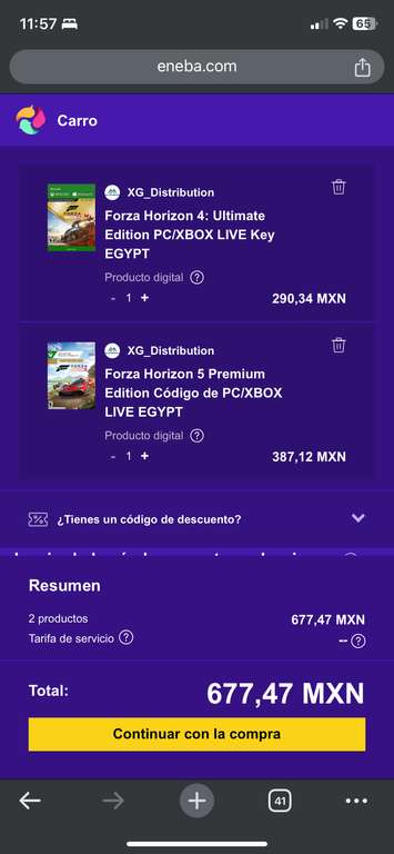 Eneba: Forza Horizon 5 y 4 premium con vpn Egipto