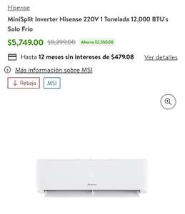 Walmart: Minisplit Inverter Hisense 220v Walmart 1 Ton 12,000 BTU's