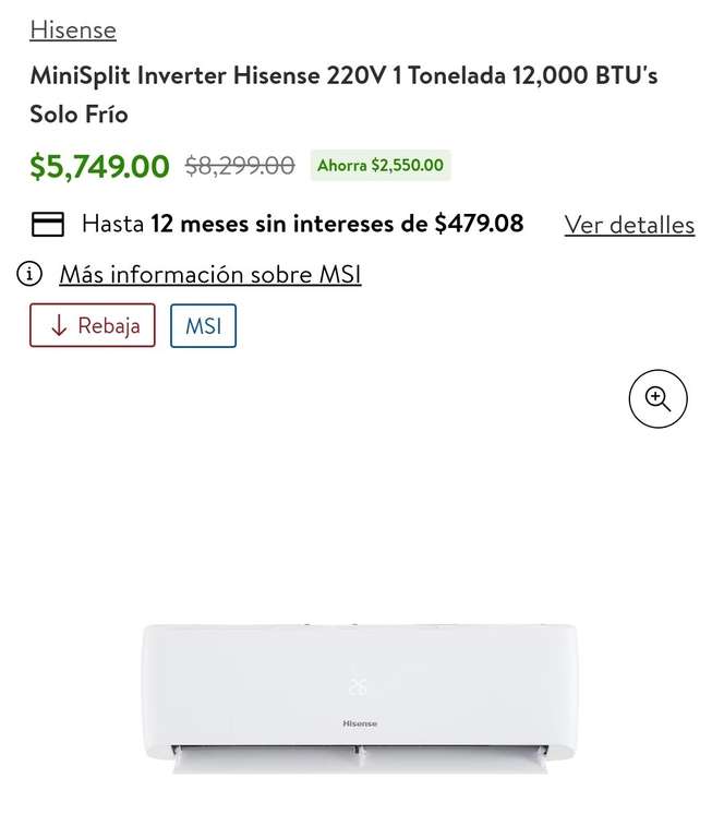 Walmart: Minisplit Inverter Hisense 220v Walmart 1 Ton 12,000 BTU's
