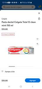 Walmart Súper: 2 Pastas dentales Colgate Total 12 Clean Mint por $100
