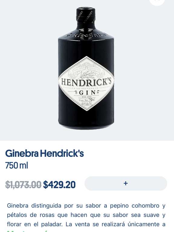 JOKR: Ginebra Hendricks 750 ml