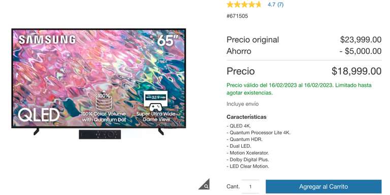Costco: Samsung Pantalla 65" QLED 4K Smart TV