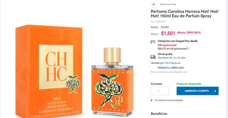 Coppel: Perfume Carolina Herrera Hot! Hot! Hot! 110ml Eau de Parfum Spray