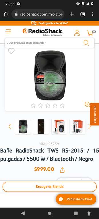 RadioShack: Bafle RadioShack TWS RS-2015 / 15 pulgadas / 5500 W / Bluetooth / Negro | Recoger en tienda