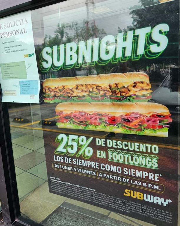 Subway: 25% de descuento en footlongs después de las 6 de la tarde
