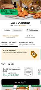 Uber Eats: Carls Jr. 2 hamburguesas por $123 en Uber One - Querétaro