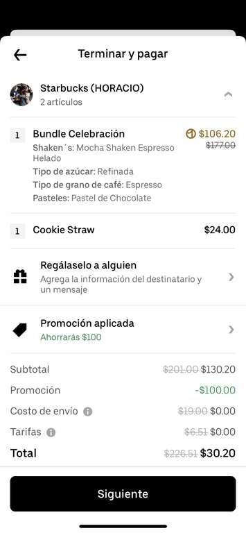 UBER EATS: Starbucks 1 Bundle Celebración y 1 Cookie Straw por 30 pesos UBER ONE