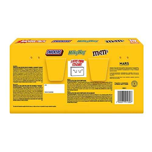 Amazon: Caja de Chocolates Snickers, Milky Way y M&Ms - 14 Piezas (656.2g)