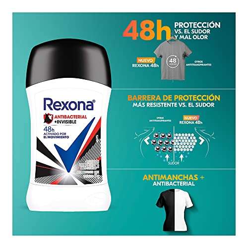 Amazon: Rexona Antibacterial + Invisible Desodorante Antitranspirante para Mujer 45gr | Planea y Ahorra, envío gratis con Prime