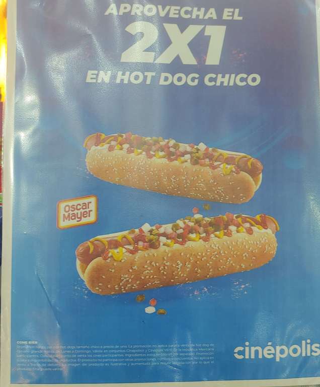 Cinepolis: Hot Dog chico al 2×1