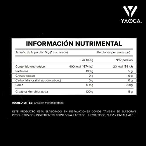 Amazon: YAOCA Creatina Monohidratada en Polvo 400g, Suplemento para Gym Sabor Natural