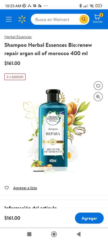 Amazon: KIT 3PZS Herbal Essences Bío renew Argan Oil of Morroco Shampoo con Acondicionador 400 ml y Tratamiento Intensivo 300ml
