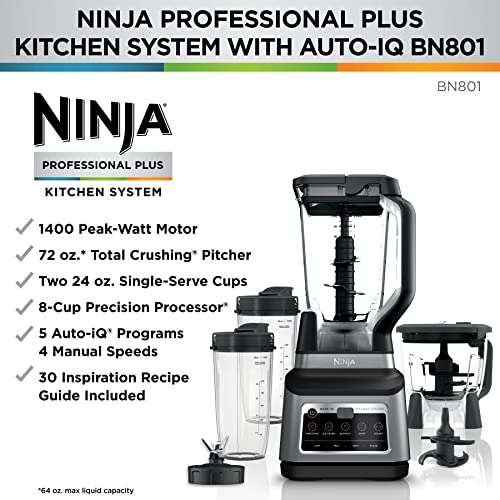  Ninja - Licuadora BN801 Profesional Plus con Auto-IQ y jarra  trituradora total con capacidad máxima de líquido 