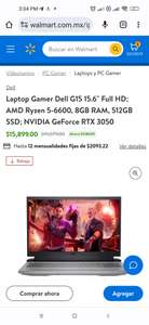 Walmart: Laptop Gamer Dell G15 15.6" Full HD; AMD Ryzen 5-6600, 8GB RAM, 512GB SSD; NVIDIA GeForce RTX 3050