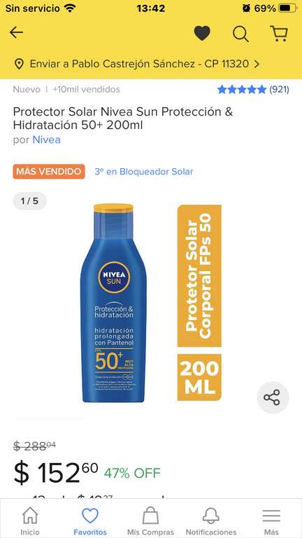 Mercado Libre: Protector Solar Nivea Sun Protección & Hidratación 50+ 200ml