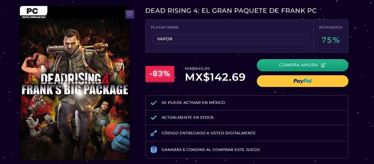 CDKeys: Dead Rising 4 frank´s big package para steam en solo $143 pejecoins !!!