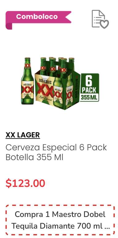 HEB: Comboloco Maestro Dobel (30% desc) + six cerveza XX (gratis) + cupón 10% desc