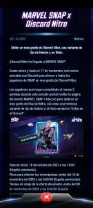 1 mes de Discord Nitro gratis al jugar 5 partidas de Marvel Snap