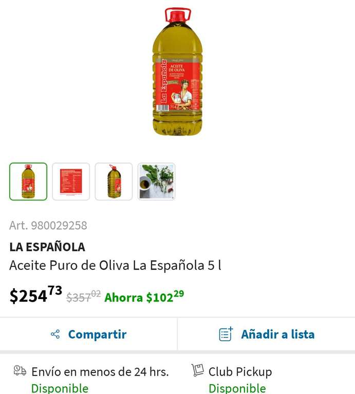 Sam's Club: Aceite de oliva "La Española" 5 litros