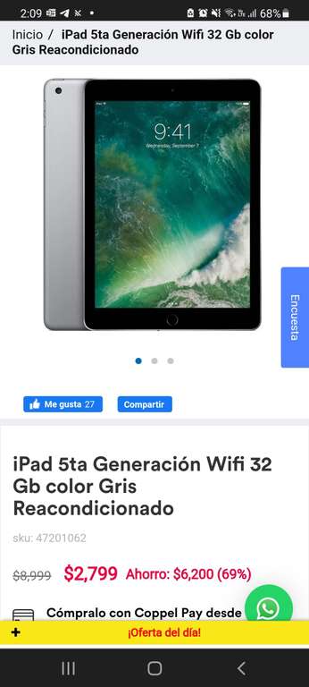 Coppel: iPad 5ta Generación Wifi 32 Gb color Gris Reacondicionado