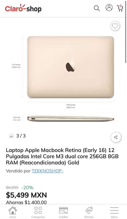 Claro Shop: MacBook Retina 2016, 12 pulgadas REACONDICIONADO
