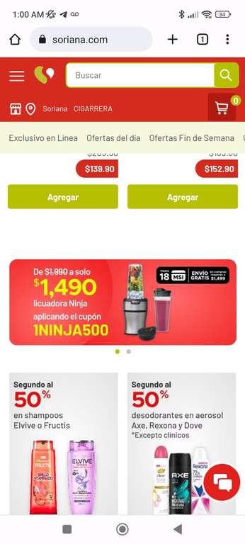 Soriana: Cupón Ninja -$1000 y -$500 en productos seleccionados ninja