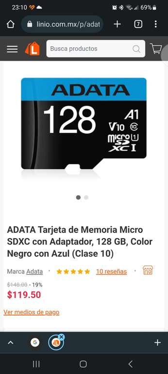 Linio: ADATA Tarjeta de Memoria Micro SDXC con Adaptador, 128 GB, Color Negro con Azul (Clase 10)
