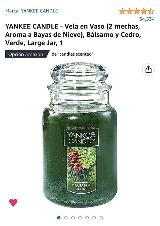 YANKEE CANDLE - Vela en Vaso (2 mechas, Aroma a Bayas de Nieve), Bálsamo y Cedro, Verde, Large Jar,1