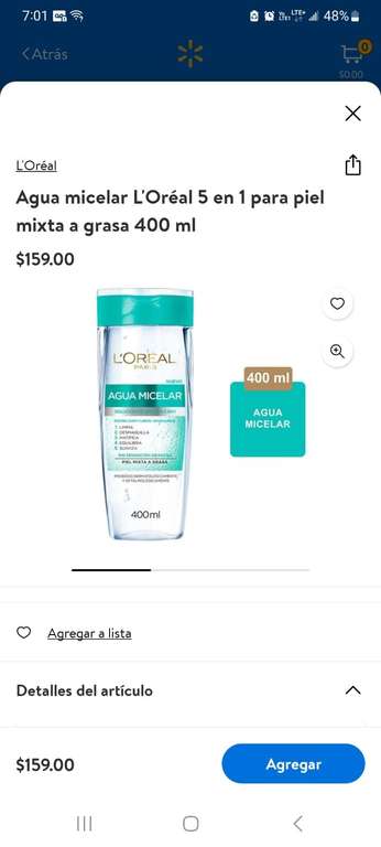 Agua Micelar L'oréal Paris Para Piel Mixta A Grasa - 400ml