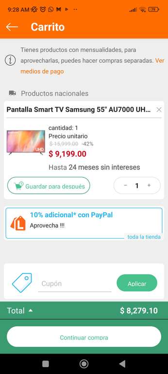 Linio: Pantalla Smart TV Samsung 55" AU7000 UHD 4K 2021 (Paypal 10% OFF)