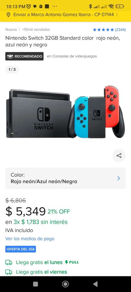 Mercado Libre: Nintendo switch 32 gb 