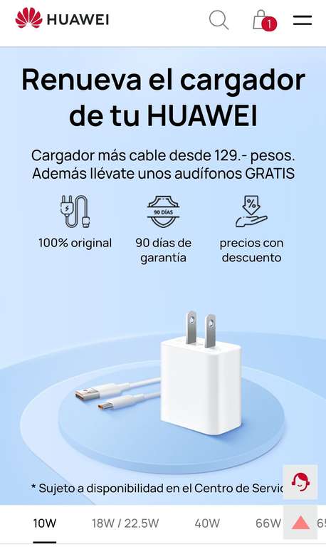 Huawei Centro de Servicio cargador + audifonos 3.5.mm