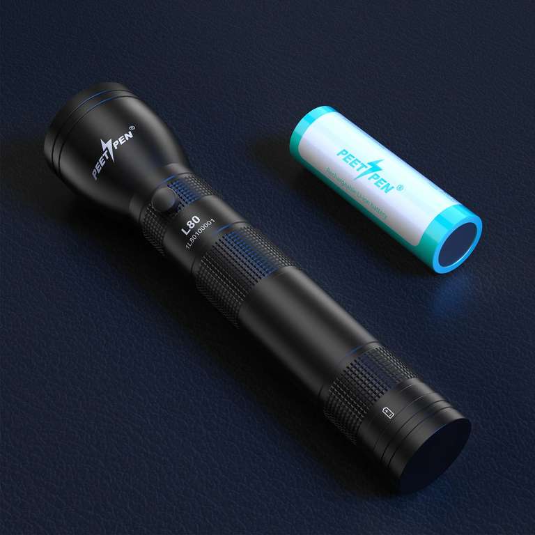 AliExpress: PEETPEN-Linterna L80 de mano potente de largo alcance, luz de aluminio fuerte, recargable por USB, 1km