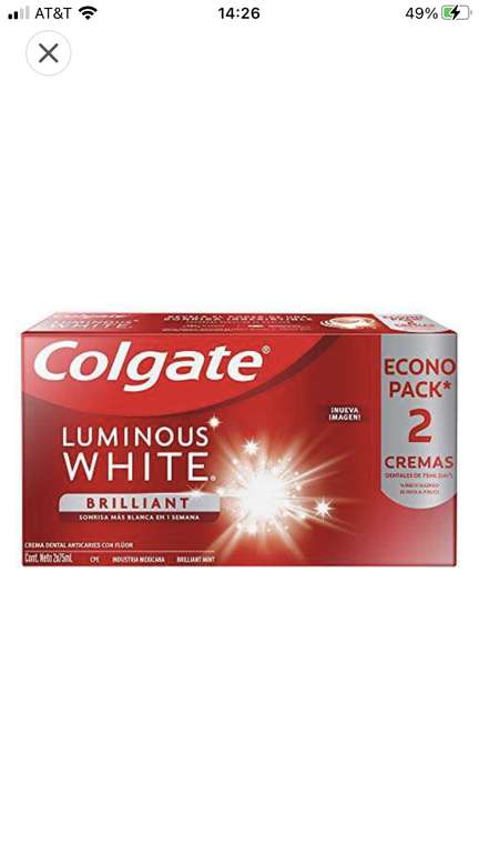 Amazon: Pasta dental Colgate Luminous White. 2 piezas | Planea y Ahorra, envío gratis con Prime