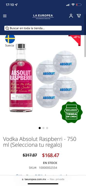 Vodka Absolut Raspberri + un termo o 4 vasos - La europea