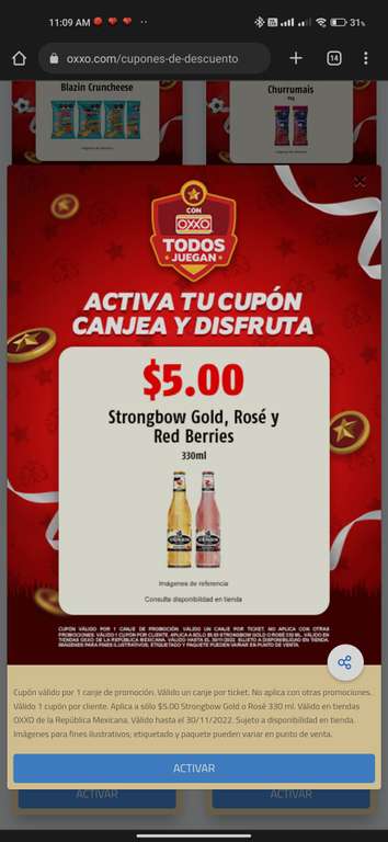 Oxxo cupones: Strongbow gold, Rose y red berries.