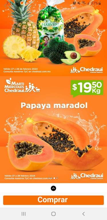 Chedraui Martimiercoles: Manzana, aguacate, papaya y piña