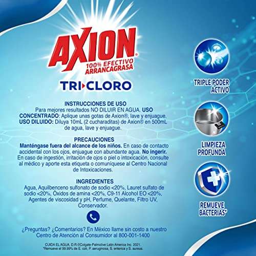 Amazon: Axion Tricloro 1.1L, Lavatrastes Líquido con Triple Poder Activo | Planea y Ahorra, envío gratis con Prime