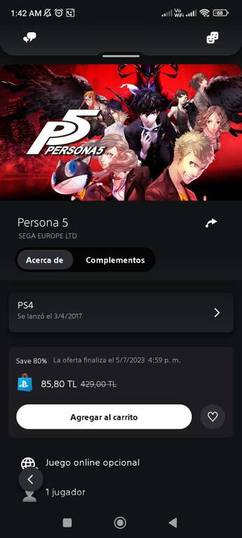 Persona 5 para ps4 en Playstore turquia