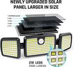 Amazon: 3 luces solares de movimiento para exteriores con 2500 lm, 218 LED de alto brillo, panel solar de vidrio templado.