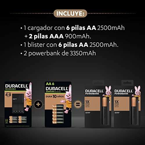 Amazon: Duracell Kit Maraton Xbox | Incluye Cargador, 12 Pilas AA y 2 Pilas AAA recargables + 2 Powerbank de 3350 mAh