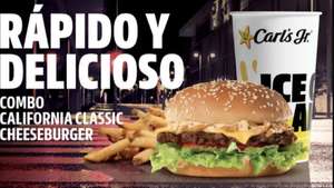Carl's Jr: 1 Combo California Classic Burger (Papas Chicas de 150 gr y Refresco Chico de 590 ml) X $109 pesos