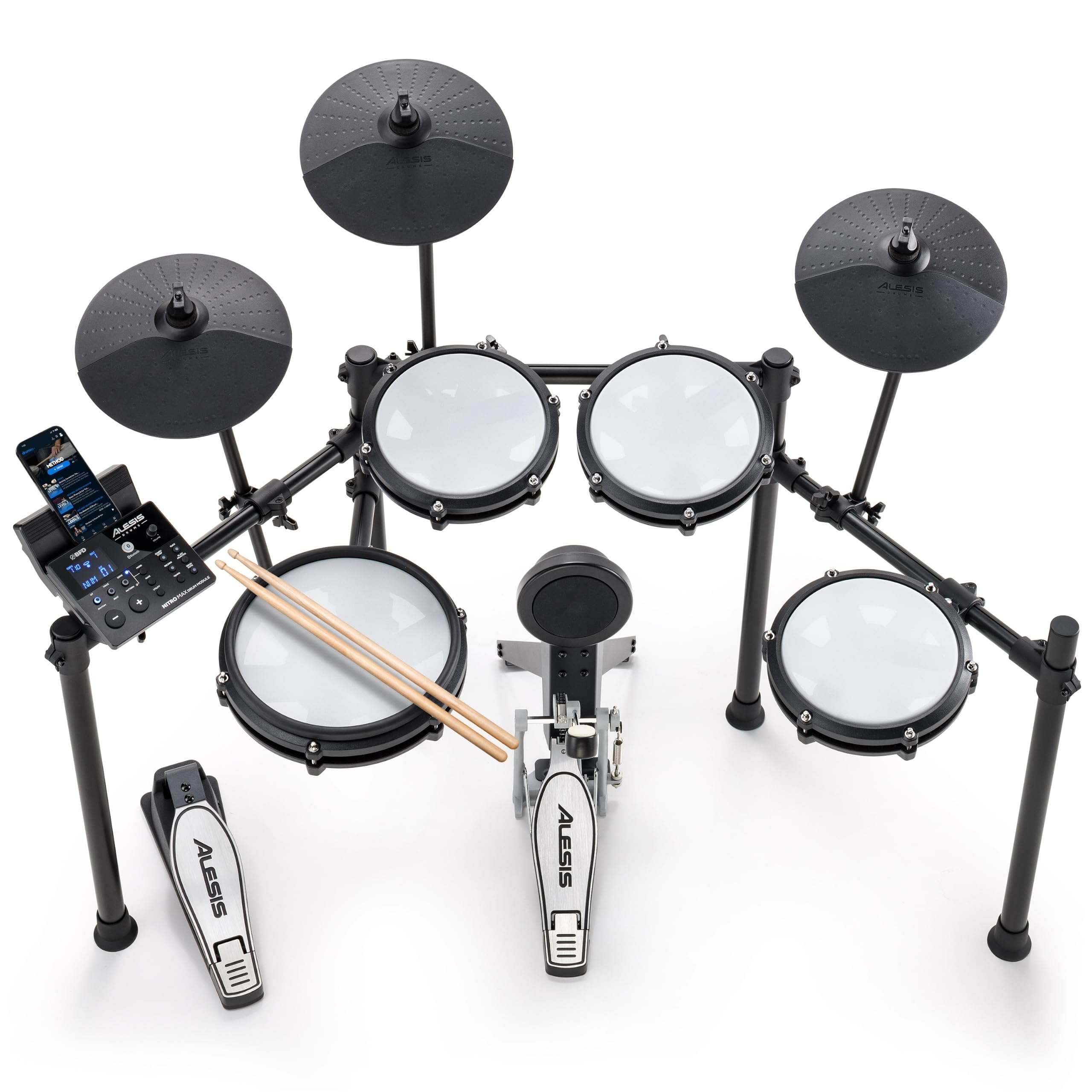 AMAZON: Alesis Nitro Max Batería Electrónica Tarola Doble Zona de 10", Toms de 8", Platillos de 10", Parches de Malla Silenciosos, Bluetooth