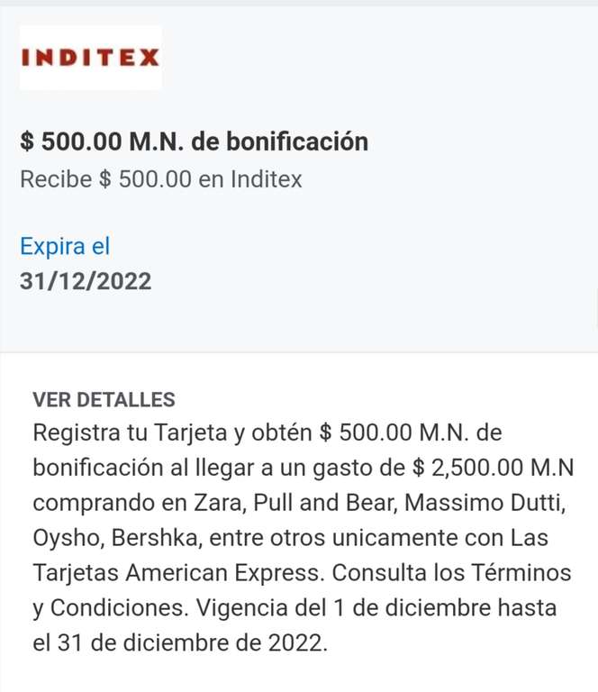 American Express: $500 de bonificación al gastar $2500 en Inditex (Zara, Pull & Bear, Bershka, etc.)