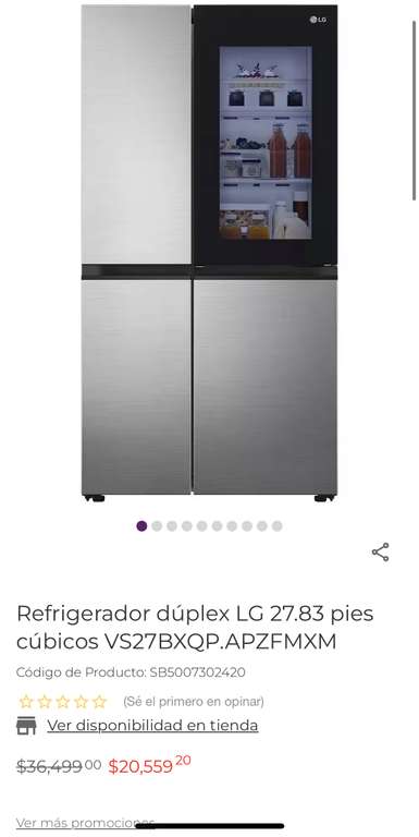Suburbia: Refrigerador dúplex LG 27.83 pies cúbicos VS27BXQP.APZFMXM con Banorte