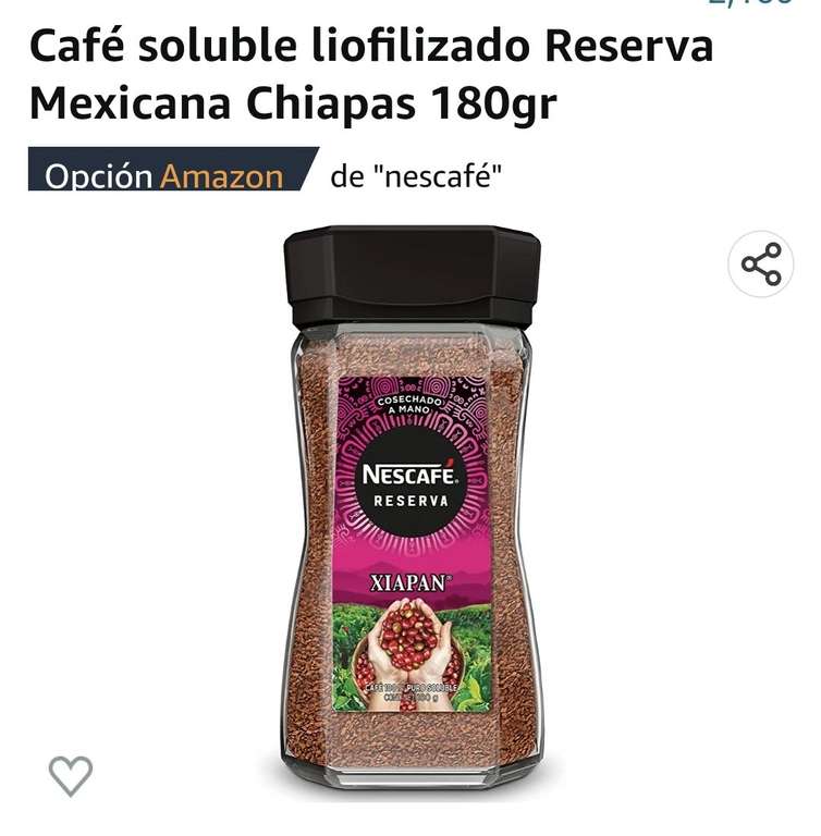 Amazon: Nescafé Reserva Mexicana Veracruz (o Chiapas) 180gr | envío gratis con Prime