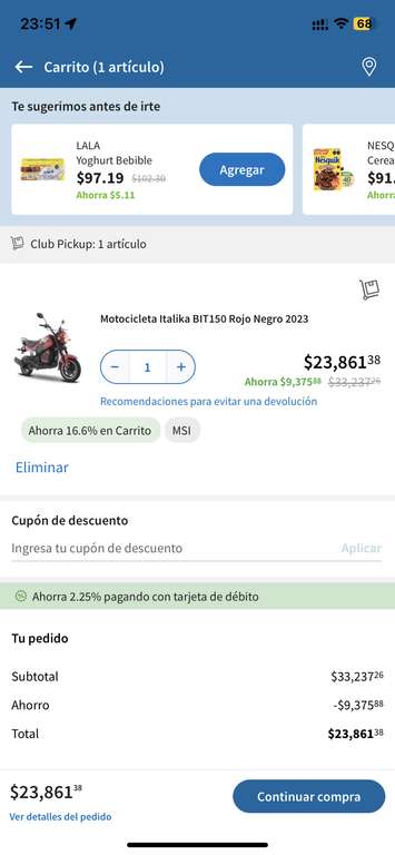 Sam's Club: Variedad de motos Italika con el 16% de Descuento adicional