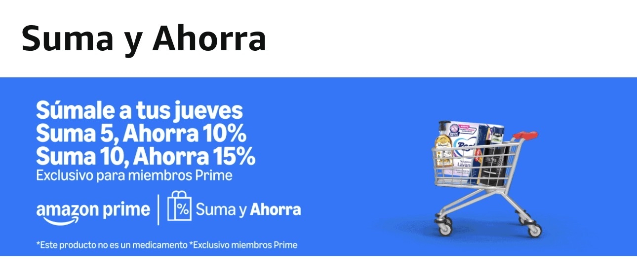 Amazon: Suma y Ahorra Ofrece 10% al Comprar 5 Artículos y 15% al Comprar 10