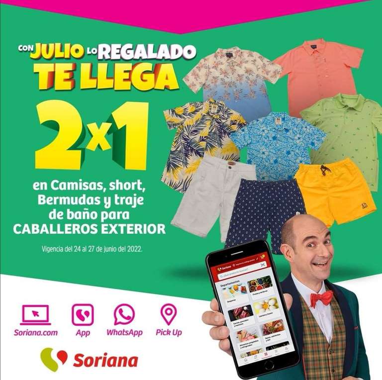 Soriana Híper y Súper [Julio Regalado 2022]: 2 x 1 en camisas, shorts, bermudas y trajes de baño para caballeros