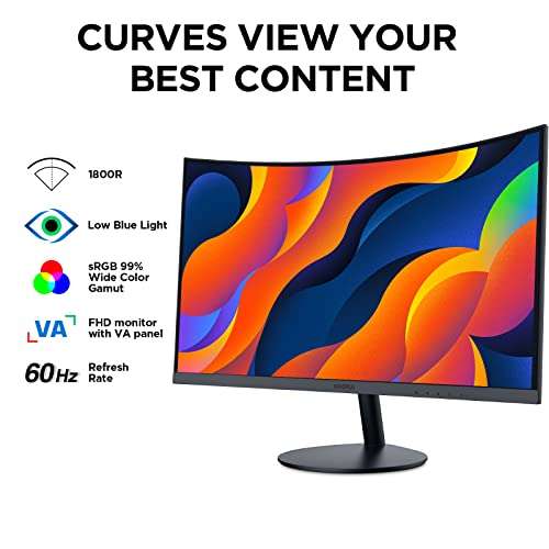 Amazon: Monitor KOORUI Curvo 24 "Full HD 1080P 75Hz LED Monitor / HDMI, VGA, ajuste de inclinación, cuidado de los ojos